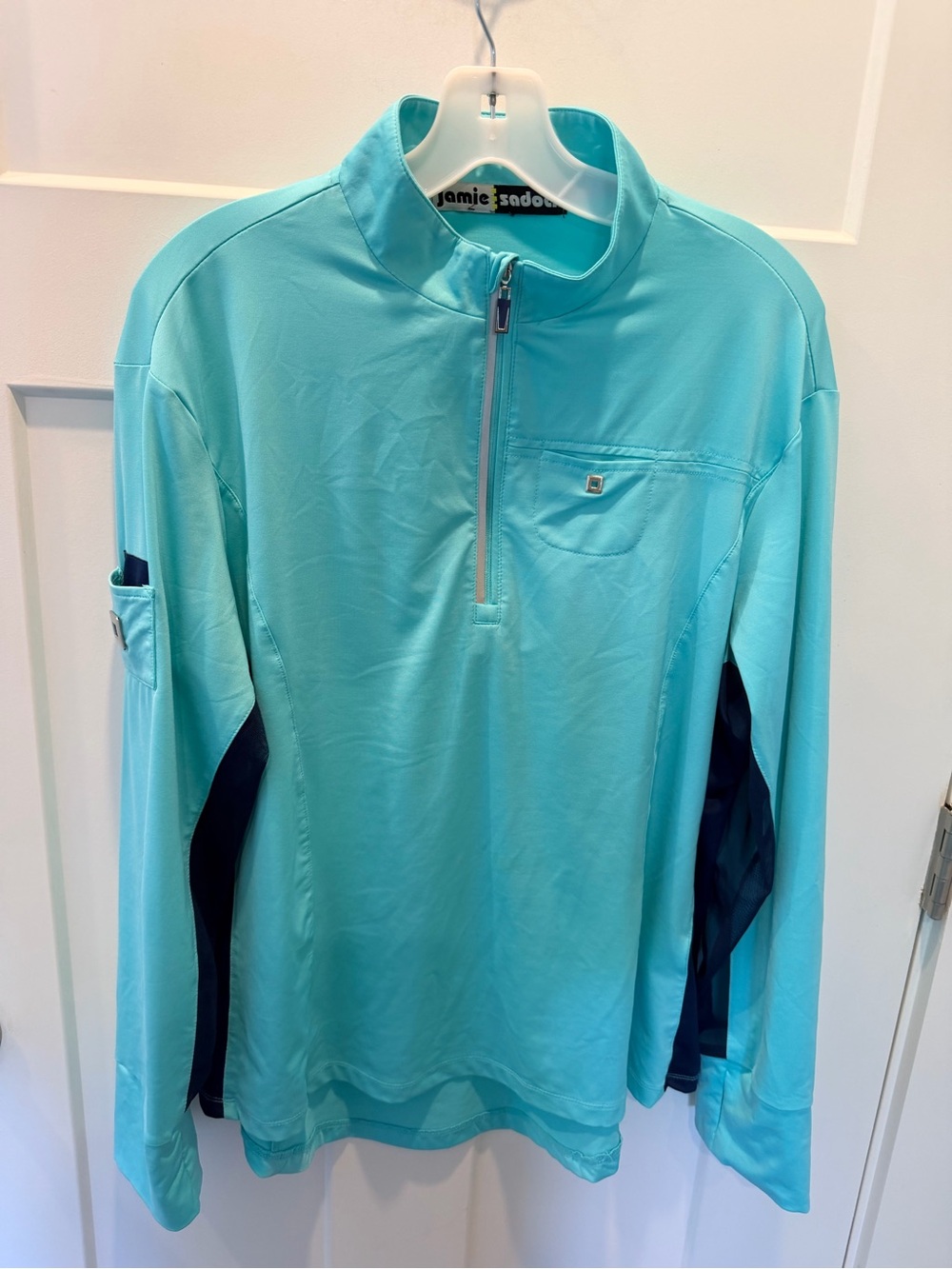 Jamie Sadock Turquoise Navy Long Sleeve Quarter Zip Golf Top large